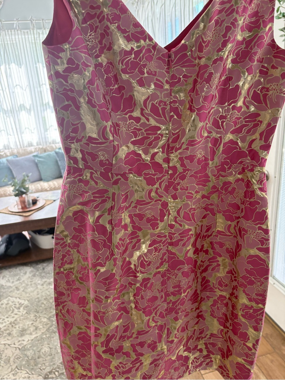 Lilly Pulitzer Pink and Gold Floral Midi Sheath Dress